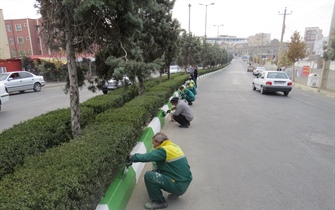 اقدام جهادی شستشو و رنگ آمیزی  جداول و ساماندهی سیستم های روشنایی در سطح شهر توسط سازمان